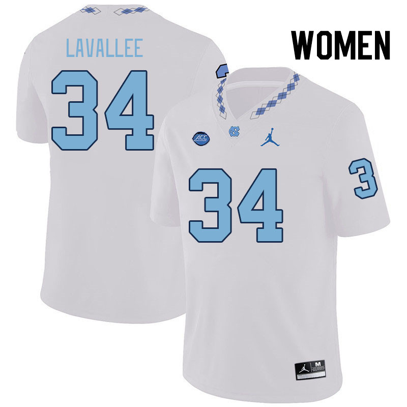 Women #34 Caleb LaVallee North Carolina Tar Heels College Football Jerseys Stitched Sale-White